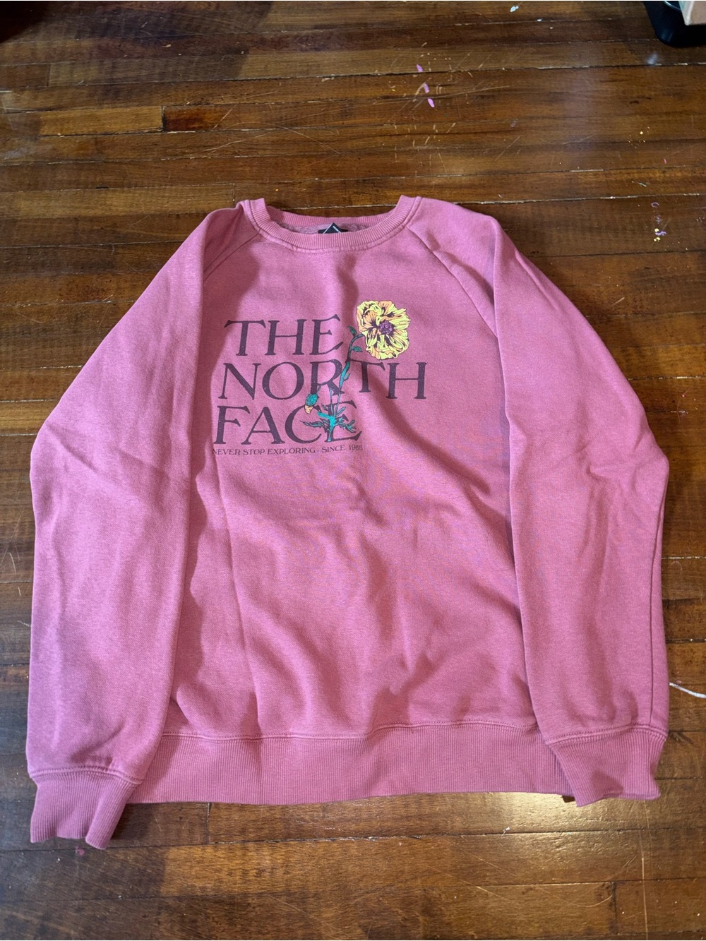 The North Face Women's Pink Crewneck Sweatshirt with Floral Logo